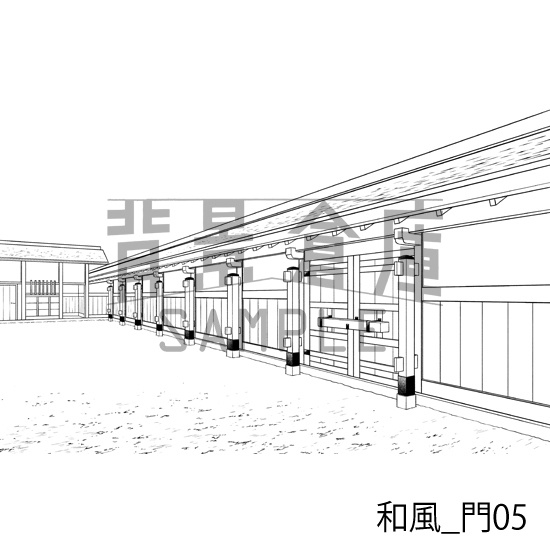 和風_背景素材集2(縁側 塀 門)_トーン