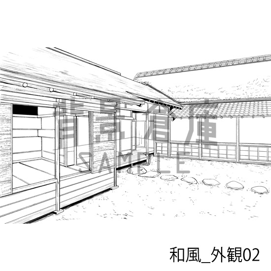 和風_背景素材集3(外観 庭)_トーン