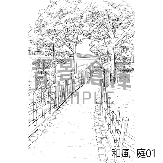 和風_背景素材集3(外観 庭)_トーン