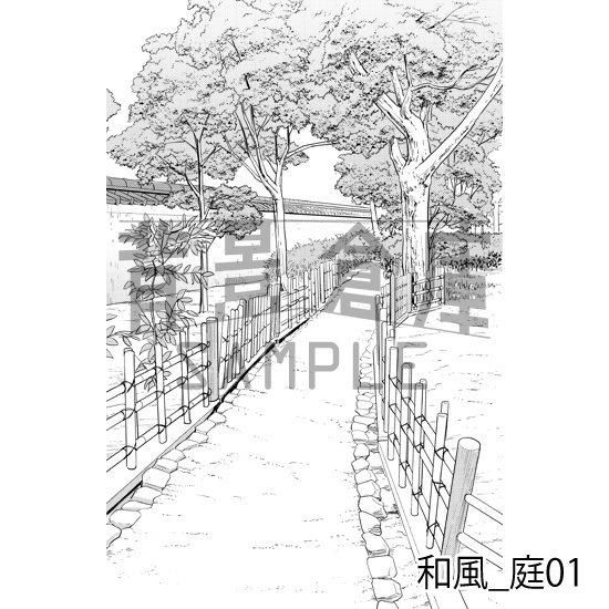 和風_背景素材集3(外観 庭)_トーン