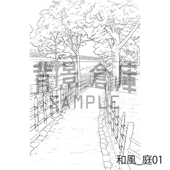 和風_背景素材集3(外観 庭)_トーン