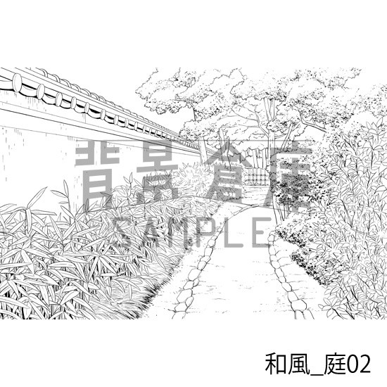 和風_背景素材集3(外観 庭)_トーン