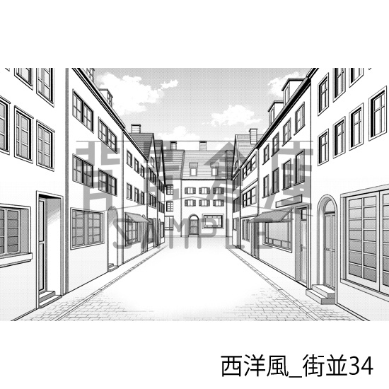 西洋風_背景素材集23(街並)_トーン