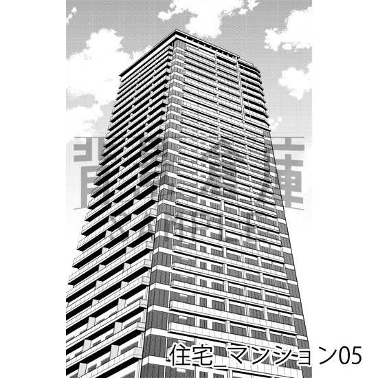 住宅_背景素材集21(マンション外観)_トーン