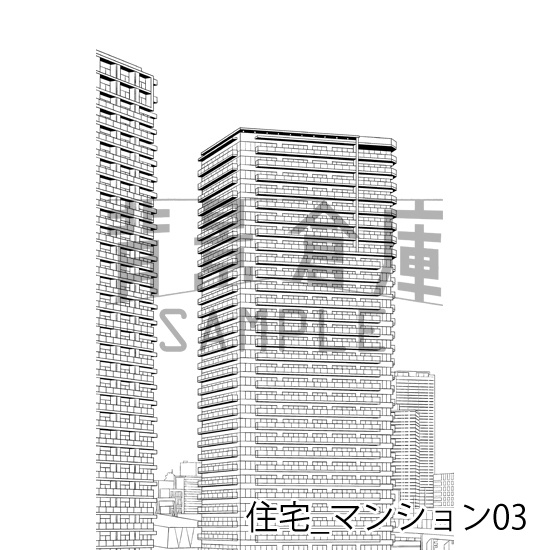 住宅_背景素材集21(マンション外観)_トーン