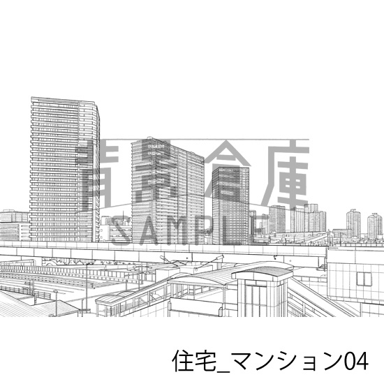 住宅_背景素材集21(マンション外観)_トーン