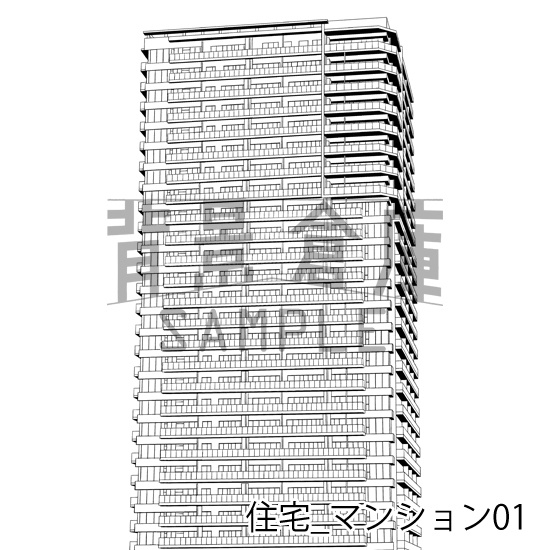 住宅_背景素材集21(マンション外観)_トーン