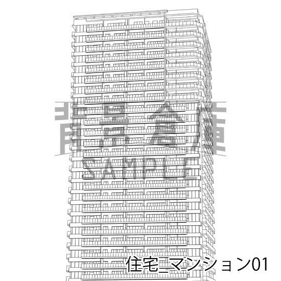 住宅_背景素材集21(マンション外観)_トーン