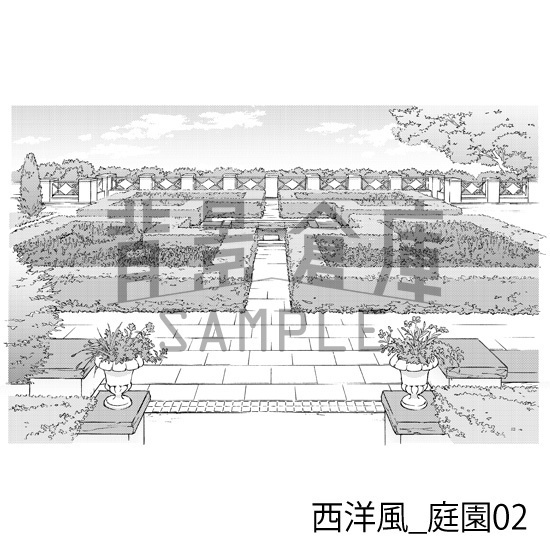 西洋風_背景素材集8(庭園)_トーン