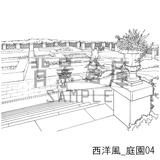 西洋風_背景素材集8(庭園)_トーン