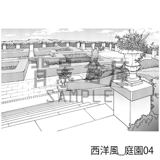 西洋風_背景素材集8(庭園)_トーン