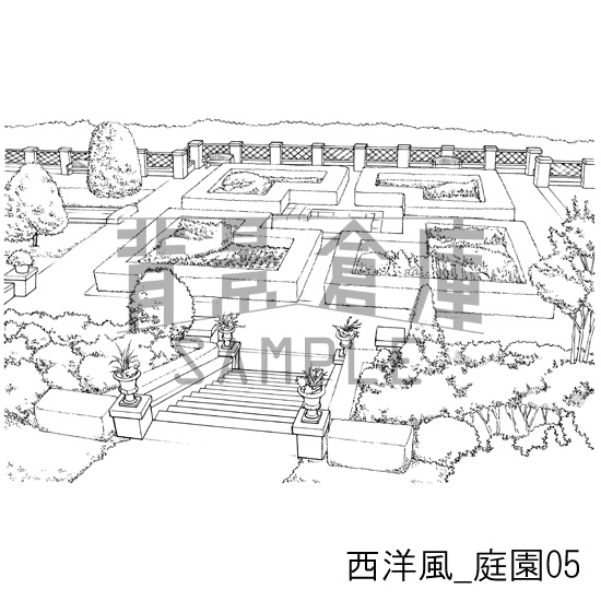 西洋風_背景素材集8(庭園)_トーン