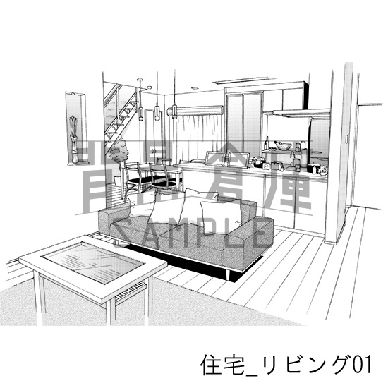 住宅_背景素材集4(リビング)_トーン