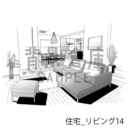 住宅_背景素材集8(リビング 寝室)_トーン