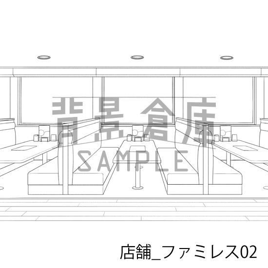 店舗_背景素材集26(ファミレス)_トーン