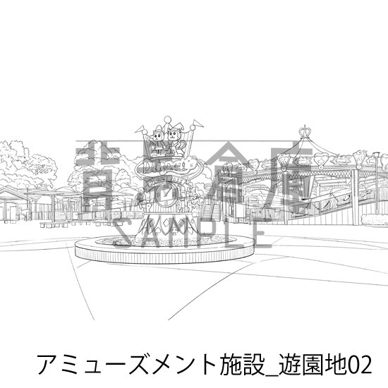 アミューズメント施設_背景素材集8(遊園地)_トーン