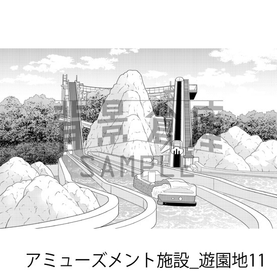 アミューズメント施設_背景素材集9(遊園地)_トーン