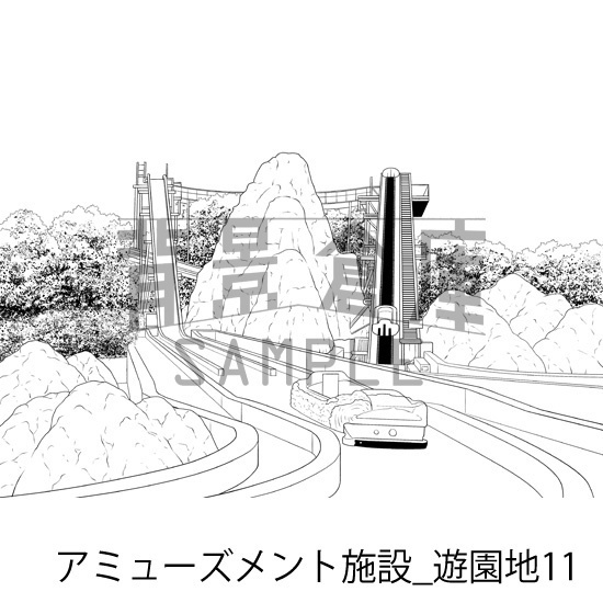 アミューズメント施設_背景素材集9(遊園地)_トーン