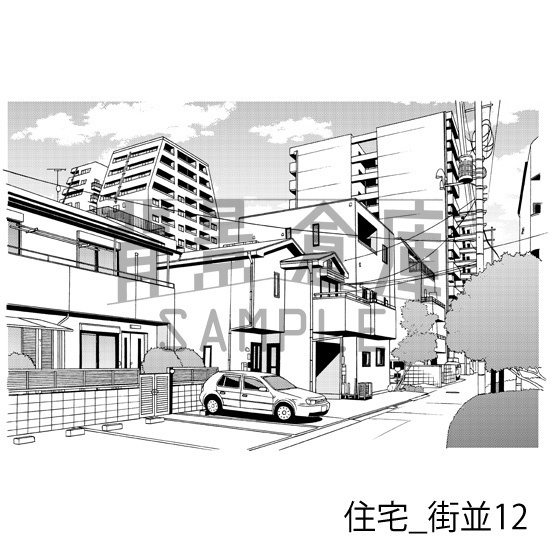住宅_背景素材集16(街並)_トーン