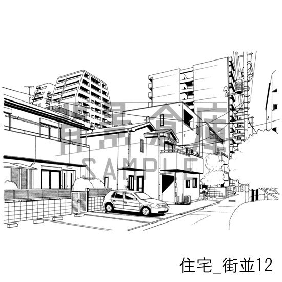 住宅_背景素材集16(街並)_トーン