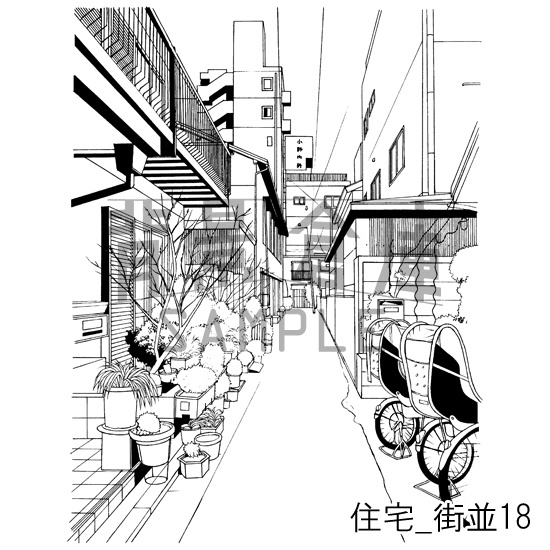 住宅_背景素材集17(街並)_トーン
