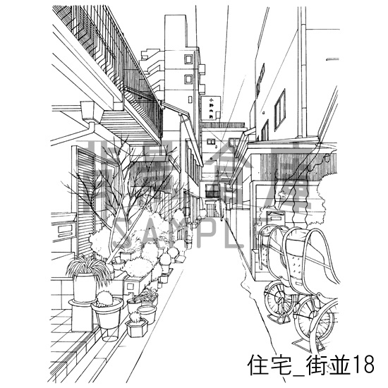 住宅_背景素材集17(街並)_トーン