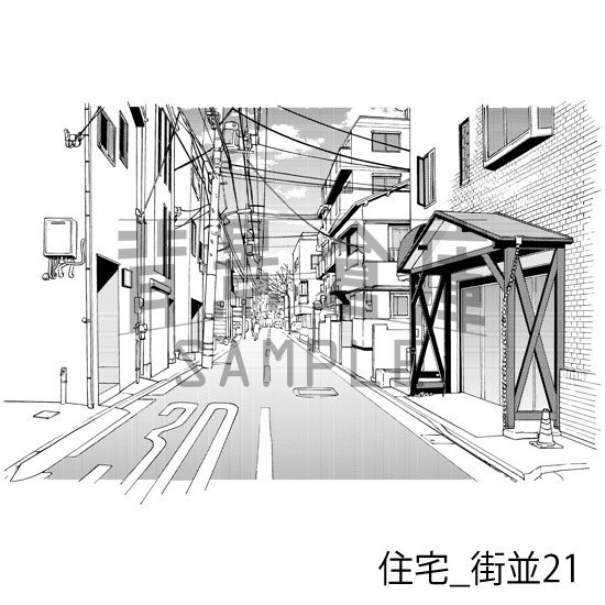 住宅_背景素材集17(街並)_トーン