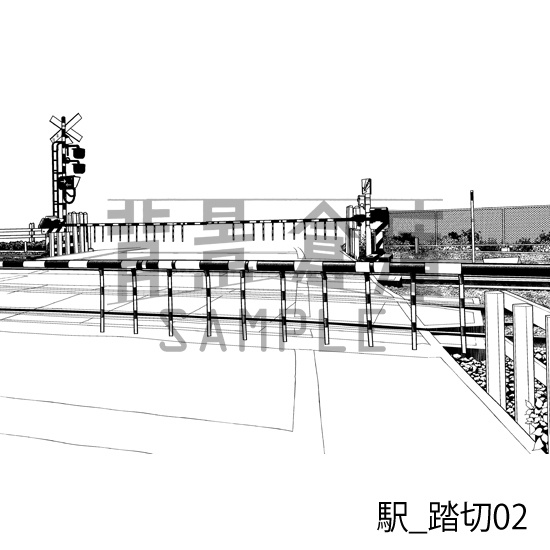 駅_背景素材集5(踏切・外観)_トーン