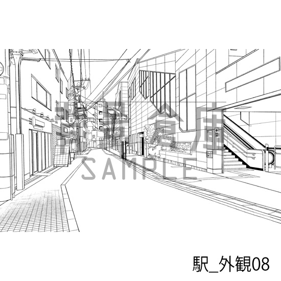 駅_背景素材集5(踏切・外観)_トーン