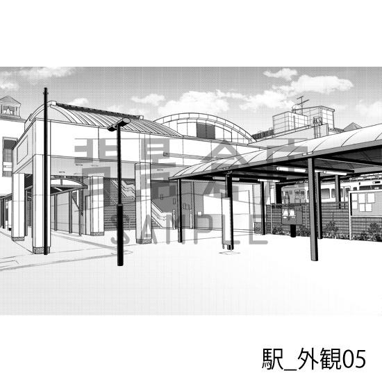 駅_背景素材集5(踏切・外観)_トーン
