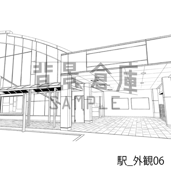 駅_背景素材集5(踏切・外観)_トーン