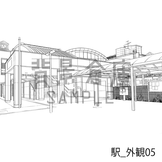 駅_背景素材集5(踏切・外観)_トーン