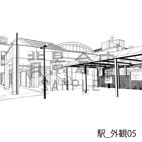 駅_背景素材集5(踏切・外観)_トーン