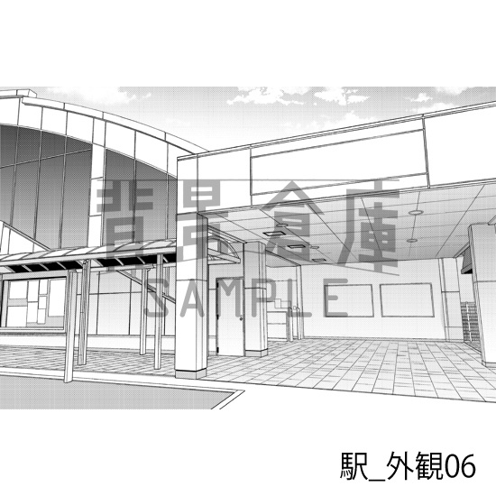 駅_背景素材集5(踏切・外観)_トーン