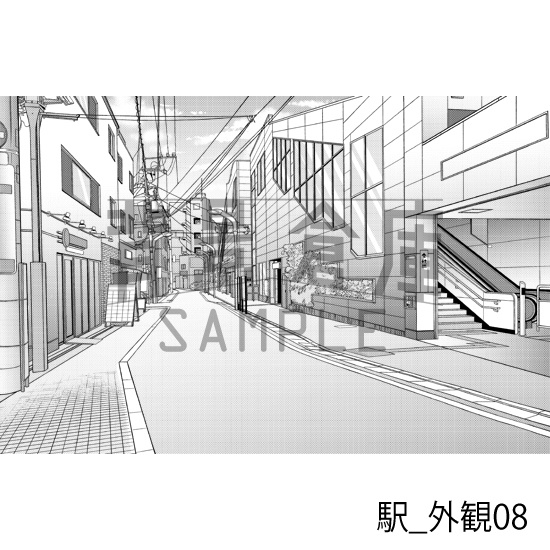 駅_背景素材集5(踏切・外観)_トーン