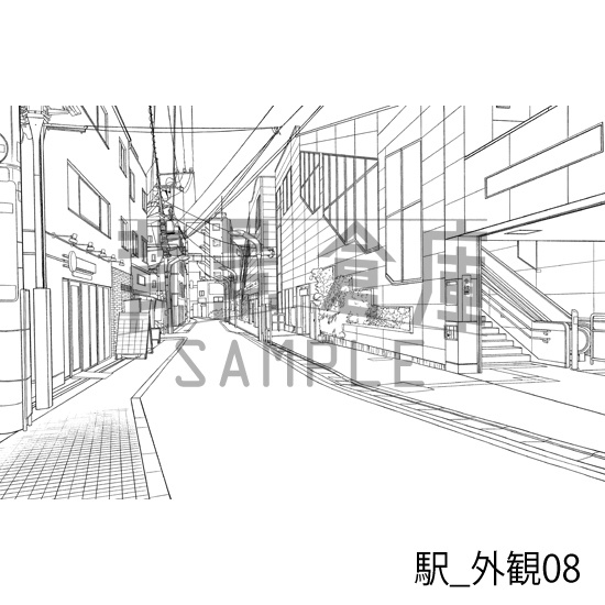 駅_背景素材集5(踏切・外観)_トーン