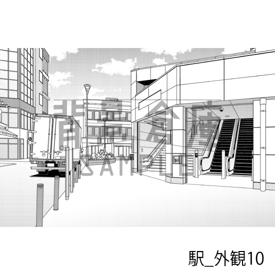 駅_背景素材集6(外観)_トーン