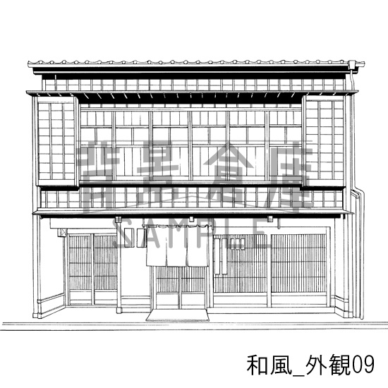 和風_背景素材集5(街並 外観 玄関)_トーン