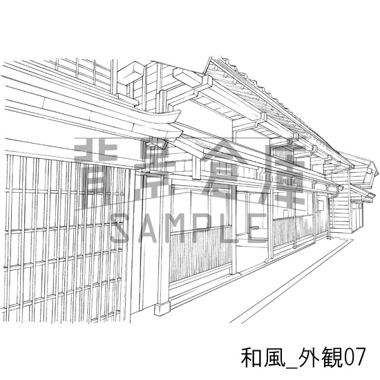 和風_背景素材集5(街並 外観 玄関)_トーン