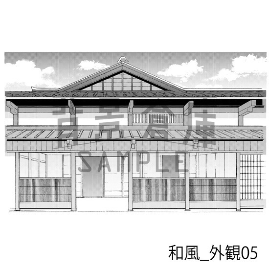 和風_背景素材集5(街並 外観 玄関)_トーン