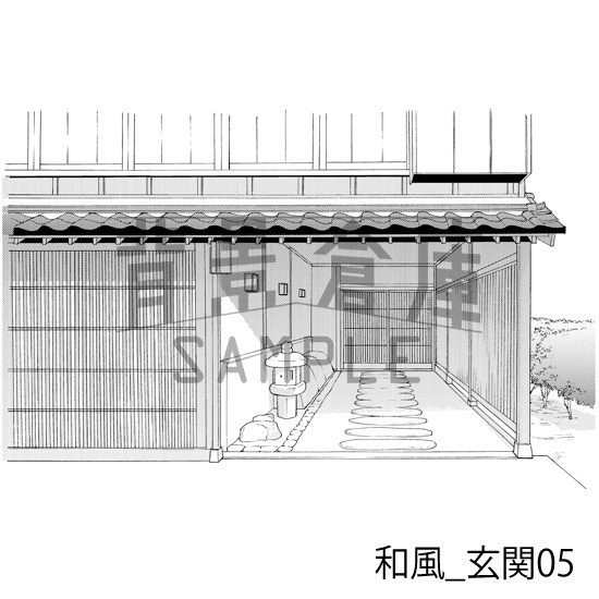 和風_背景素材集5(街並 外観 玄関)_トーン