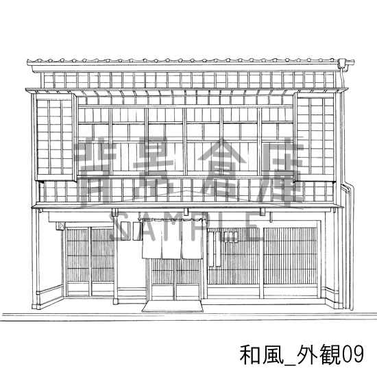 和風_背景素材集5(街並 外観 玄関)_トーン