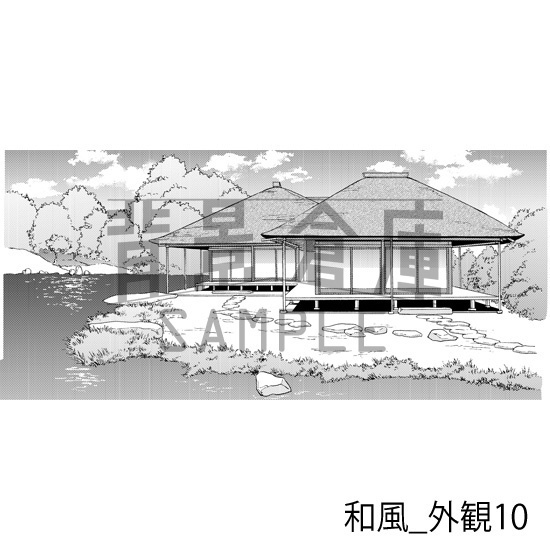 和風_背景素材集5(街並 外観 玄関)_トーン