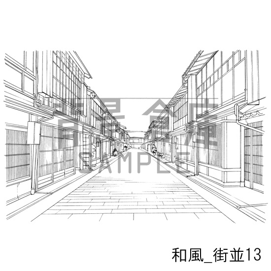 和風_背景素材集5(街並 外観 玄関)_トーン