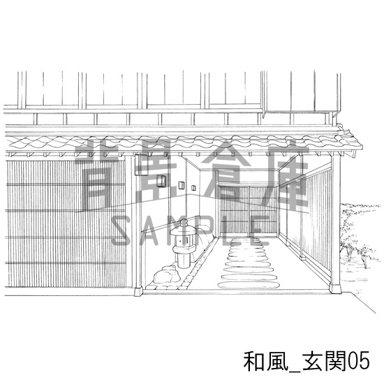 和風_背景素材集5(街並 外観 玄関)_トーン