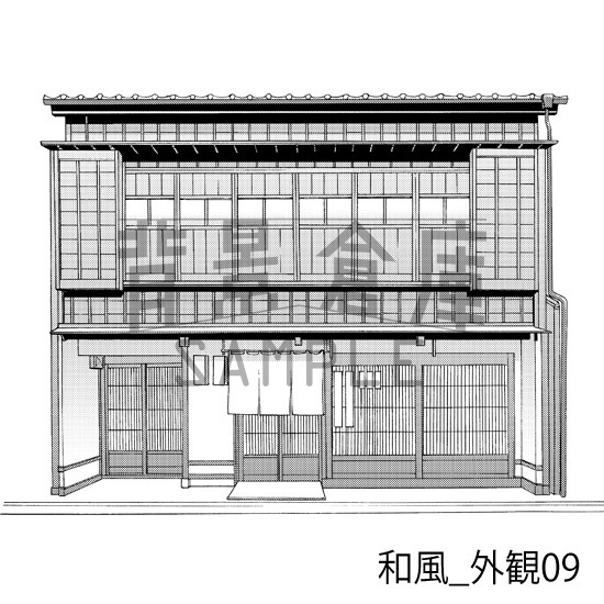 和風_背景素材集5(街並 外観 玄関)_トーン