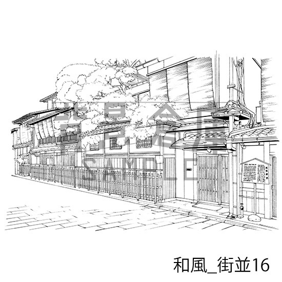 和風_背景素材集13(街並)_トーン