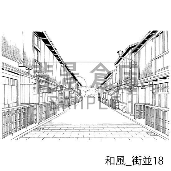 和風_背景素材集13(街並)_トーン