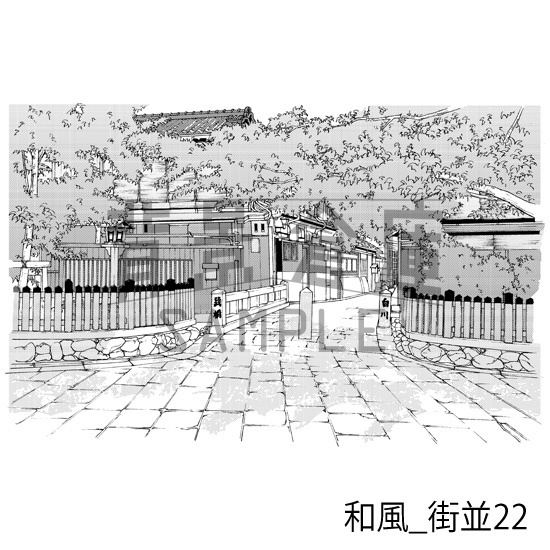 和風_背景素材集13(街並)_トーン