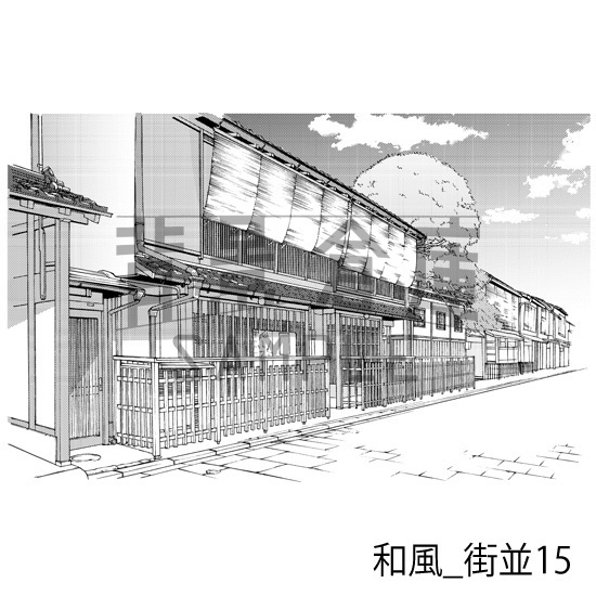 和風_背景素材集13(街並)_トーン